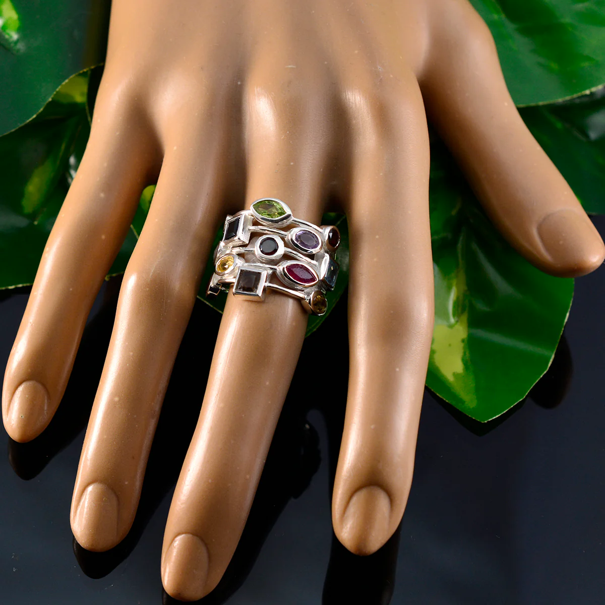Multi Stone multiple French 925 Sterling Silver multicolor Gemstones Eye-catching Cocktail Ring Jewellery - Image 5