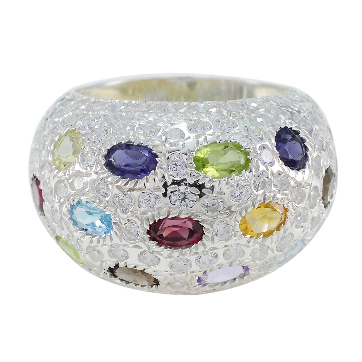Multi Stone multiple French Sterling Silver multicolor Gemstone Statement Cocktail Ring Jewelry - Image 2
