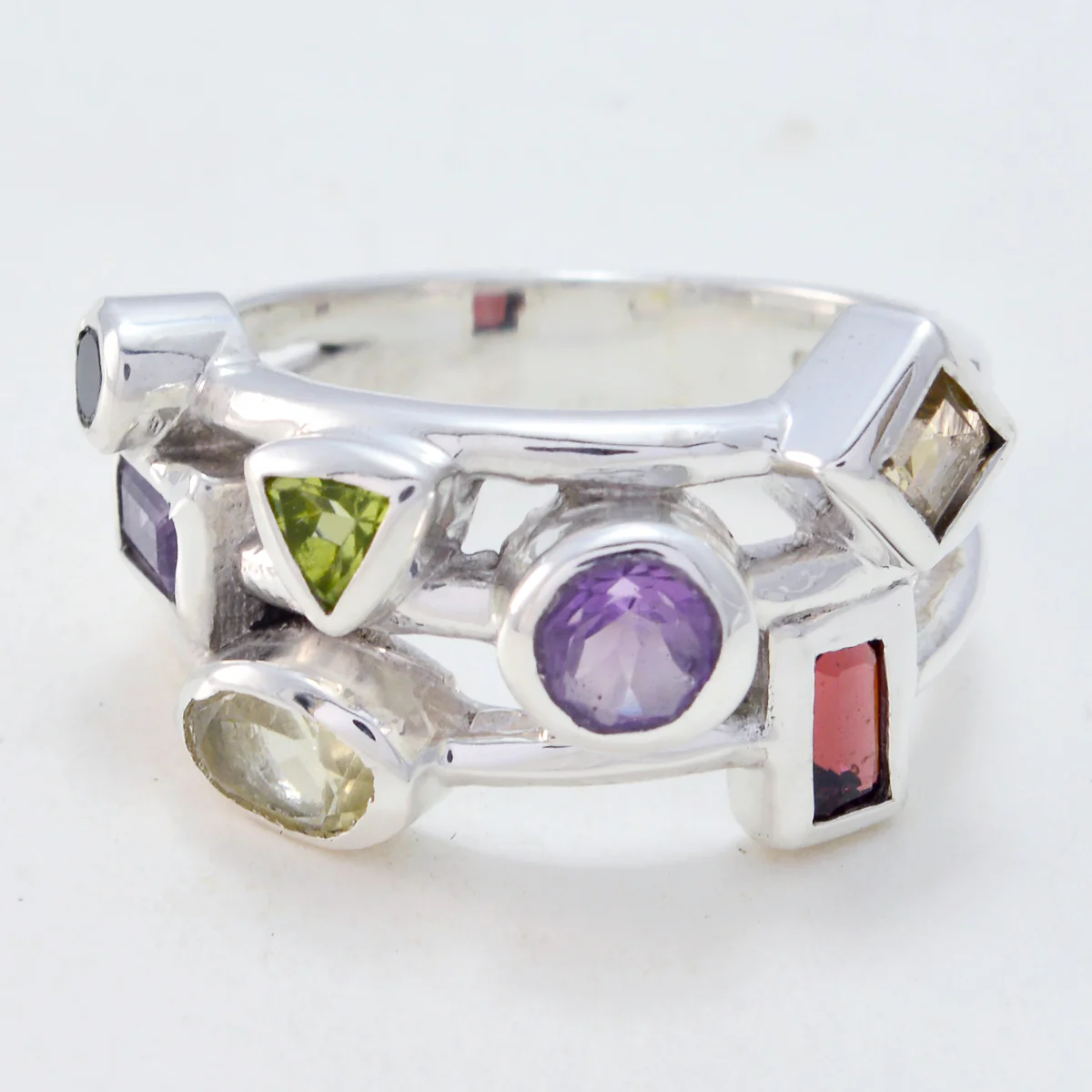 Multi Stone multiple German 92.5 Silver multicolor Gemstones Versatile Cocktail Ring Jewelry - Image 2