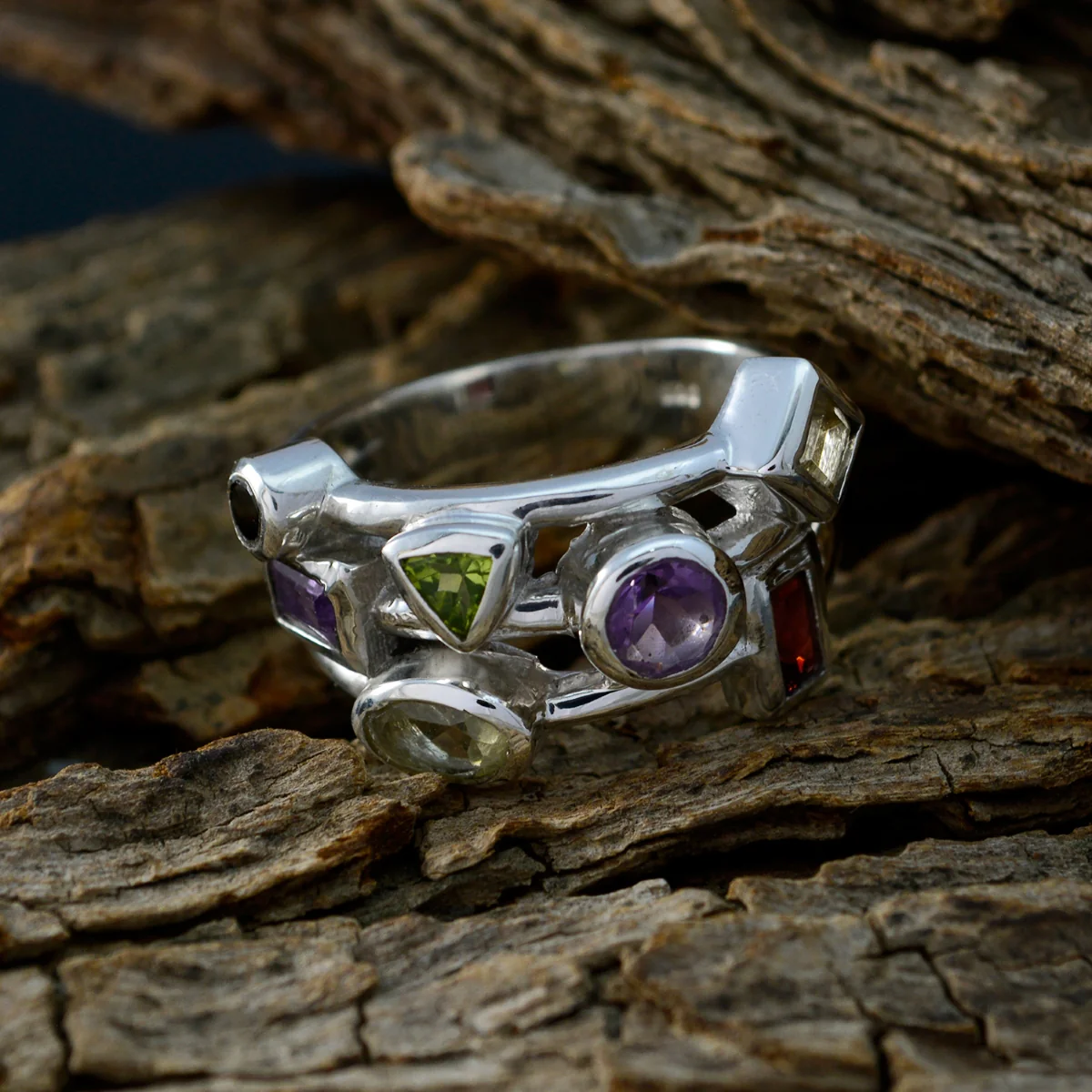 Multi Stone multiple German 92.5 Silver multicolor Gemstones Versatile Cocktail Ring Jewelry - Image 3