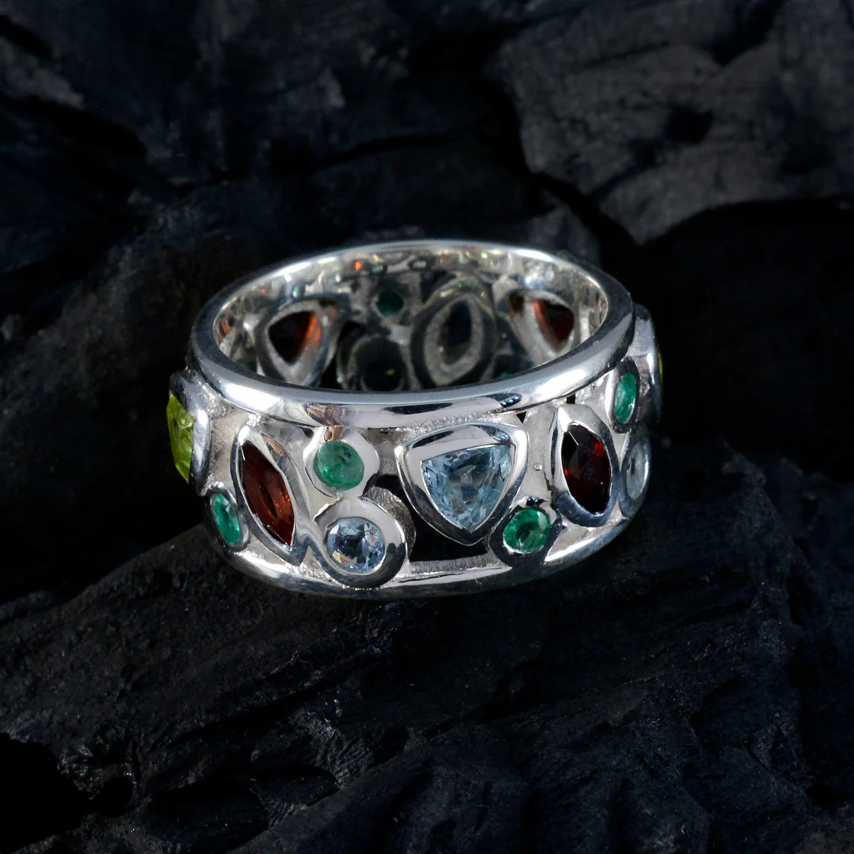 Multi Stone multiple German Silver multicolor Gems Essential Eternity Band Jewellery - Image 4