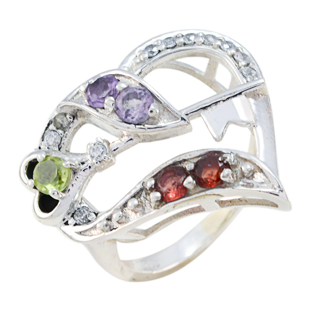 Multi Stone multiple German Silver multicolor Gemstone Tiny Romantic Ring Jewelry - Image 2