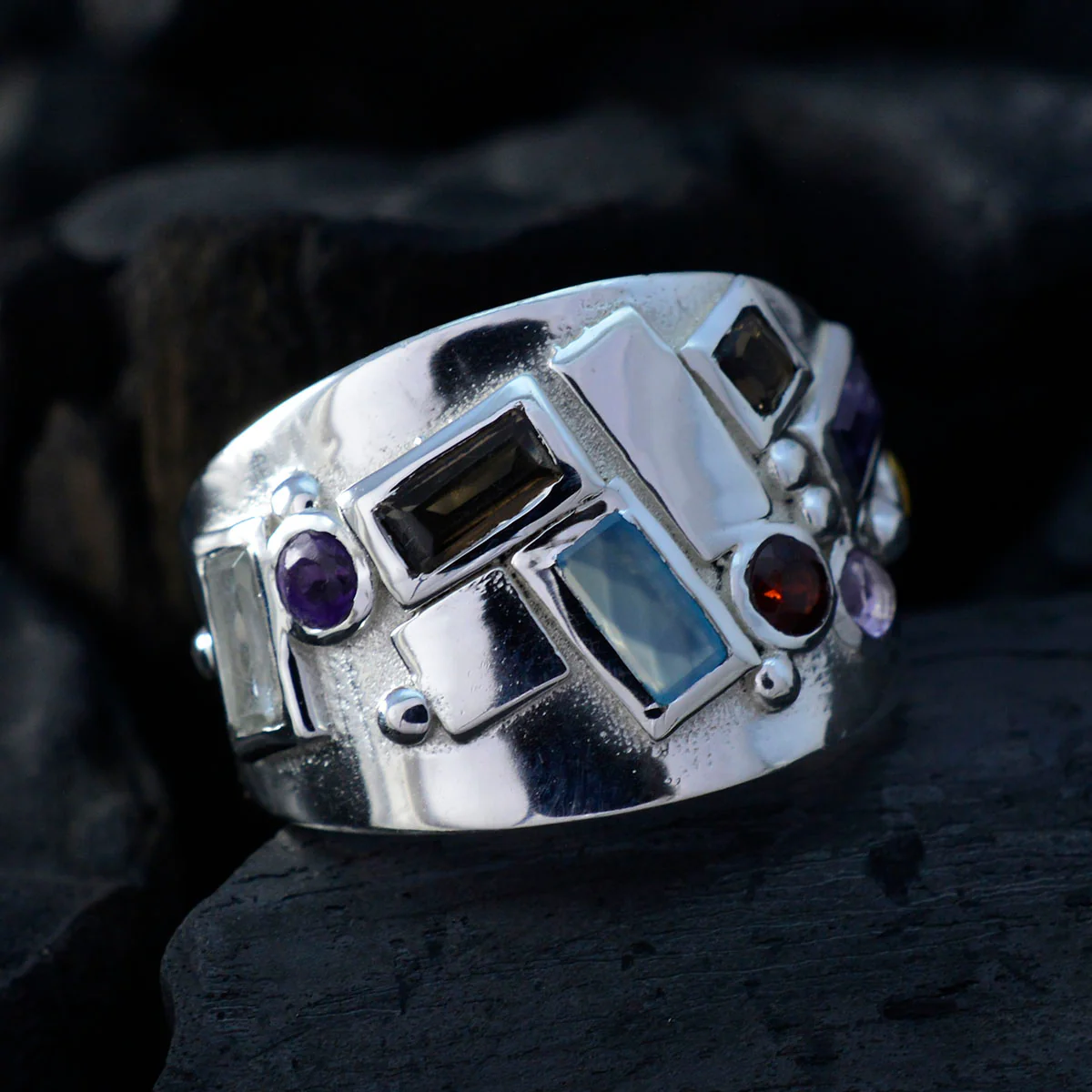 Multi Stone multiple German Silver multicolor Gemstones Eye-catching Trendy Ring Jewelry - Image 4
