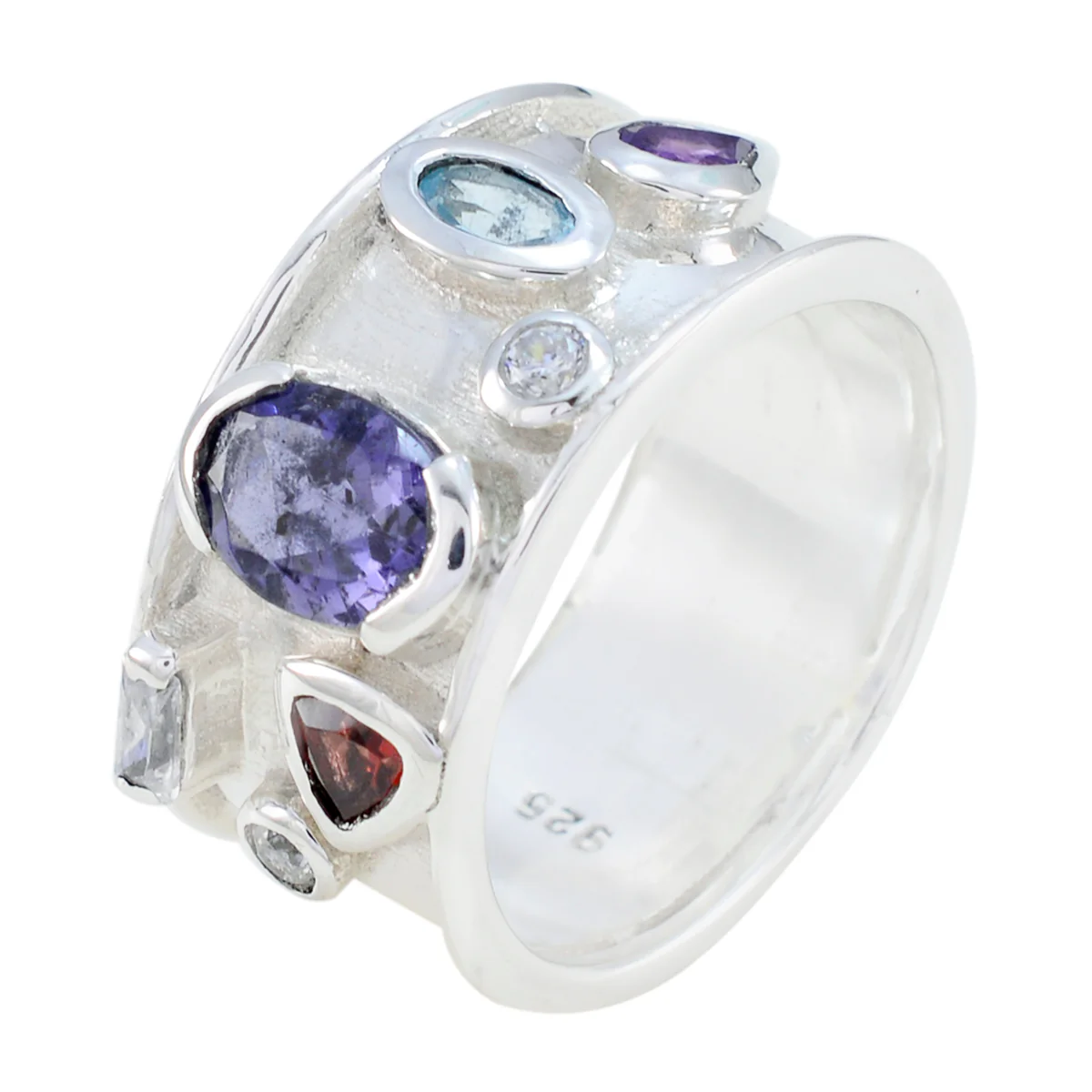 Multi Stone multiple Indian Silver multicolor Gemstones Versatile Bubble Band Jewelry - Image 2