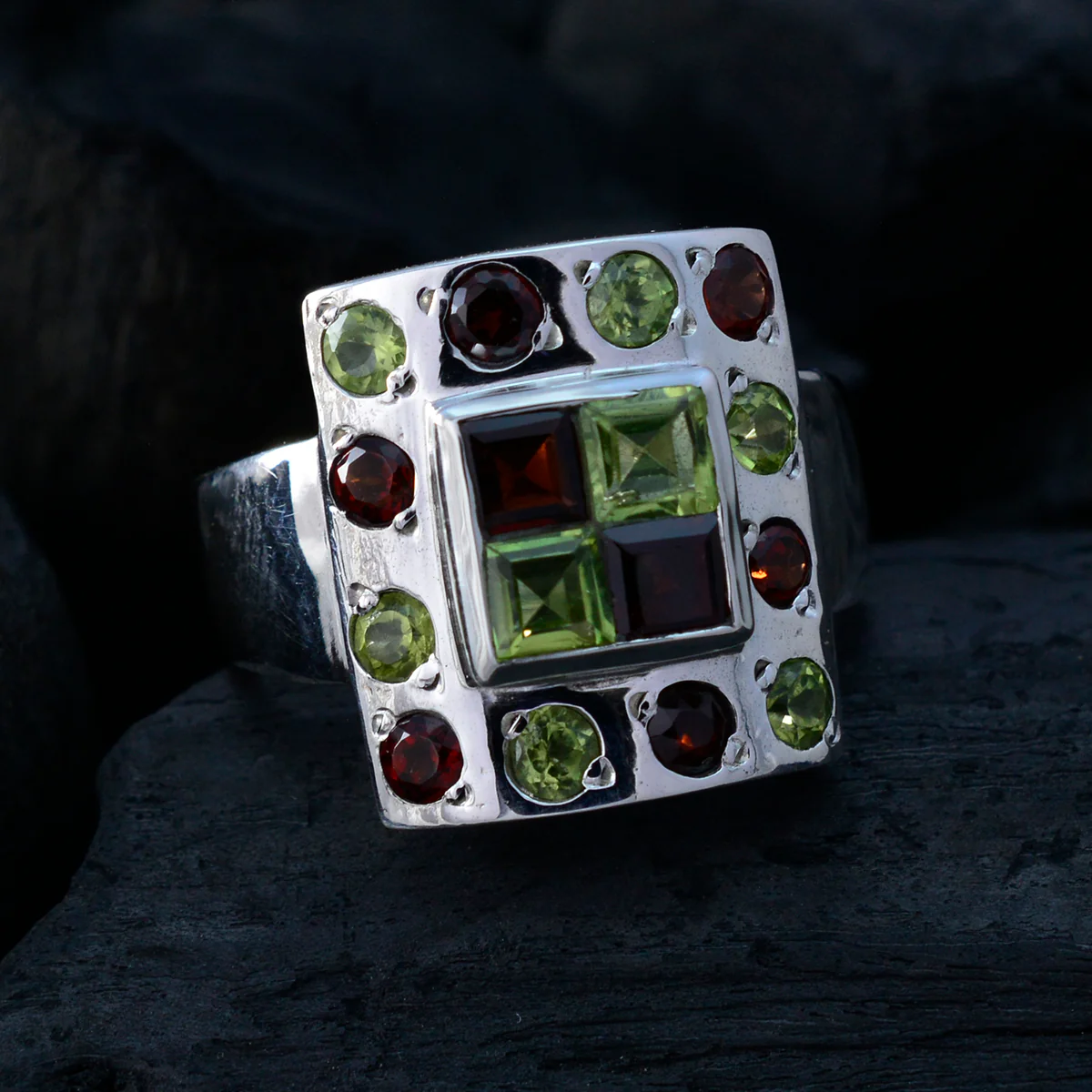 Multi Stone multiple Italian 925 Silver multicolor Gemstone Statement Cocktail Ring Jewelry - Image 4