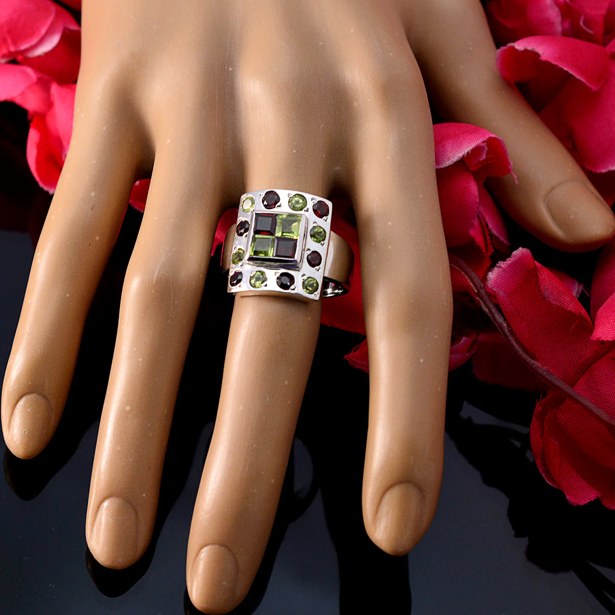 Multi Stone multiple Italian 925 Silver multicolor Gemstone Statement Cocktail Ring Jewelry - Image 5