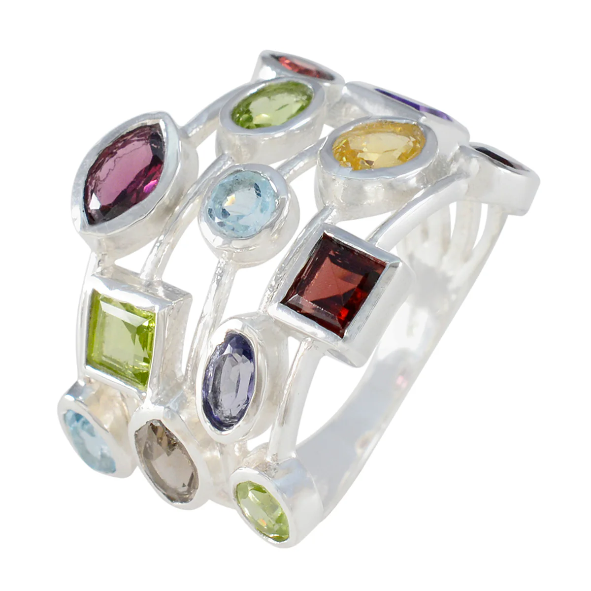 Multi Stone multiple Russian 92.5 Silver multicolor Gems Eye-catching Cocktail Ring Jewellery - Image 2