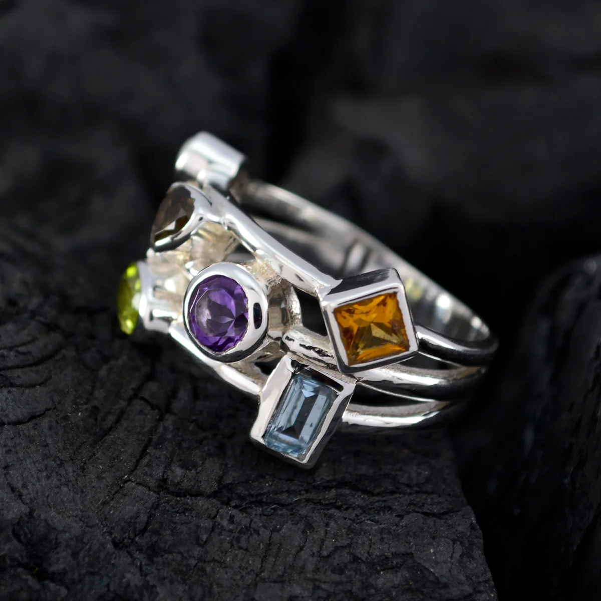 Multi Stone multiple Russian 925 Sterling Silver multicolor Gemstone Versatile Cocktail Ring Jewelry - Image 4