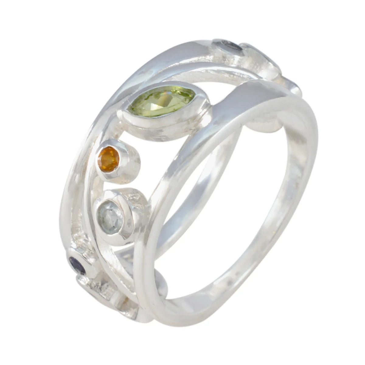 Multi Stone multiple Russian Silver multicolor Gemstone Mid-weight Bubble Band Jewellery - Image 2