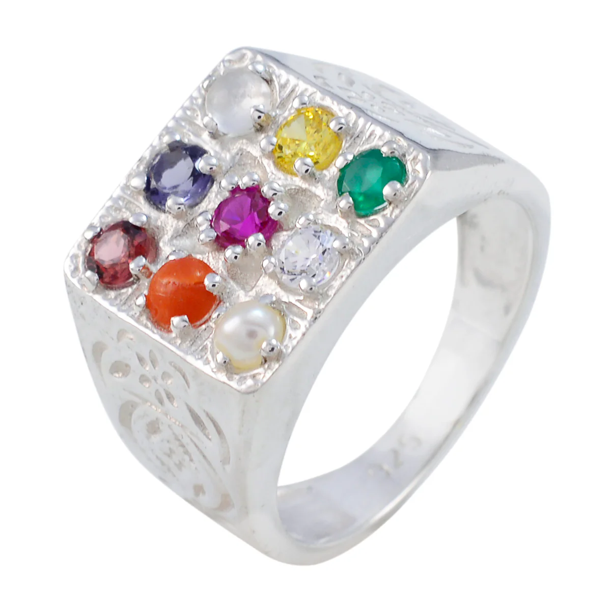 Multi Stone navratna Russian Sterling Silver multicolor Gems Eye-catching Cultural Ring Jewellery - Image 2