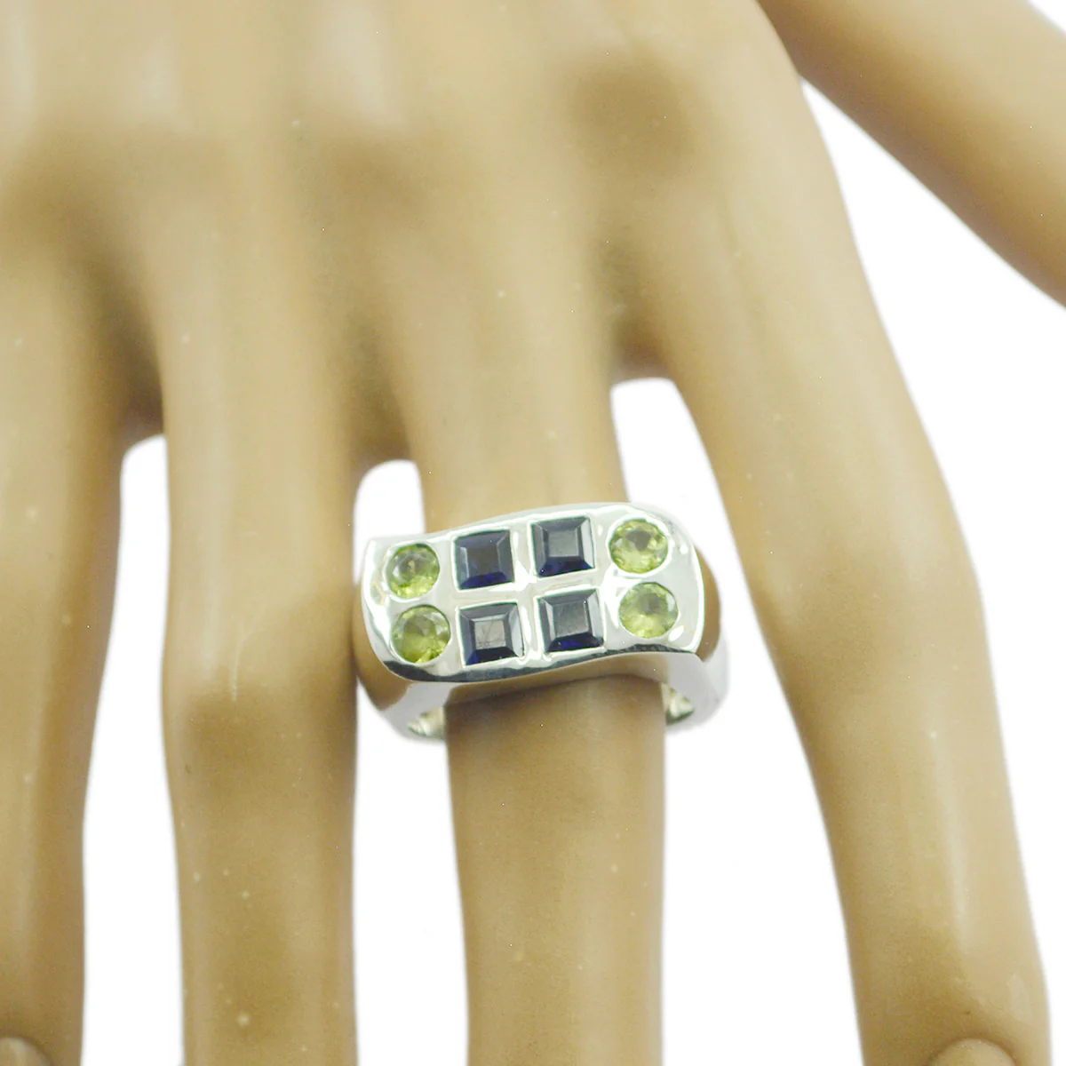 Multi Stone octa Spanish Silver multicolor Gemstone Chunky Cocktail Ring Jewelry - Image 2