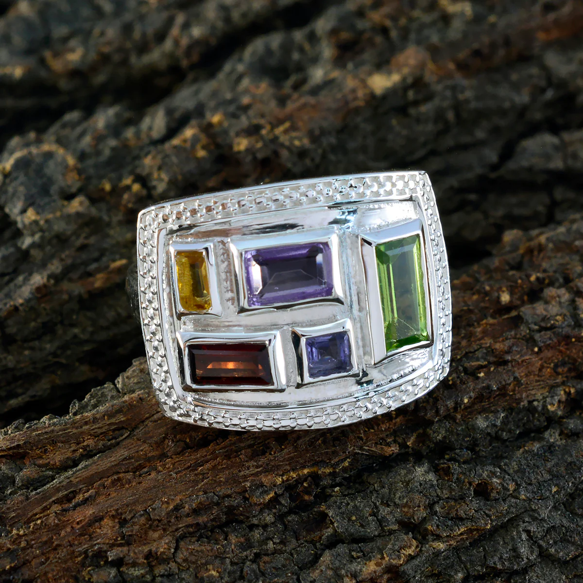 Multi Stone penta African 92.5 Silver multicolor Gemstones Versatile Cocktail Ring Jewellery - Image 3