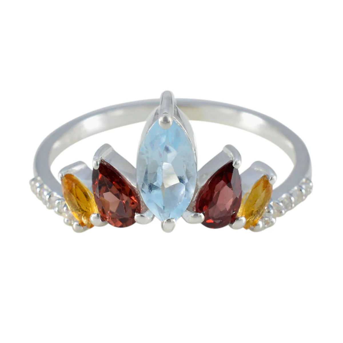 Multi Stone Penta American 92.5 Silver multicolor Gems Elegant crown Ring Jewellery - Image 3