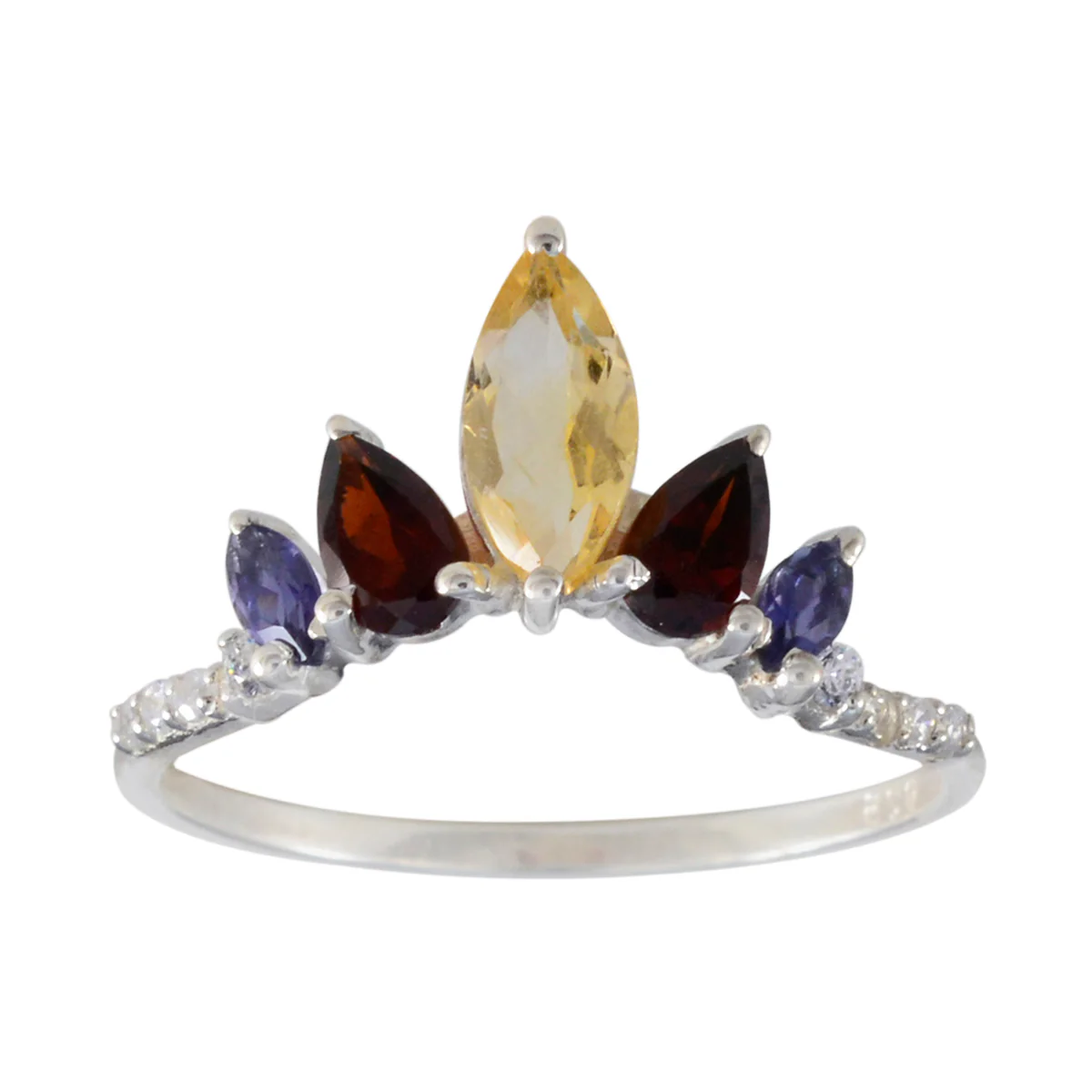 Multi Stone Penta American 925 Silver multicolor Gemstone Elegant crown Ring Jewellery