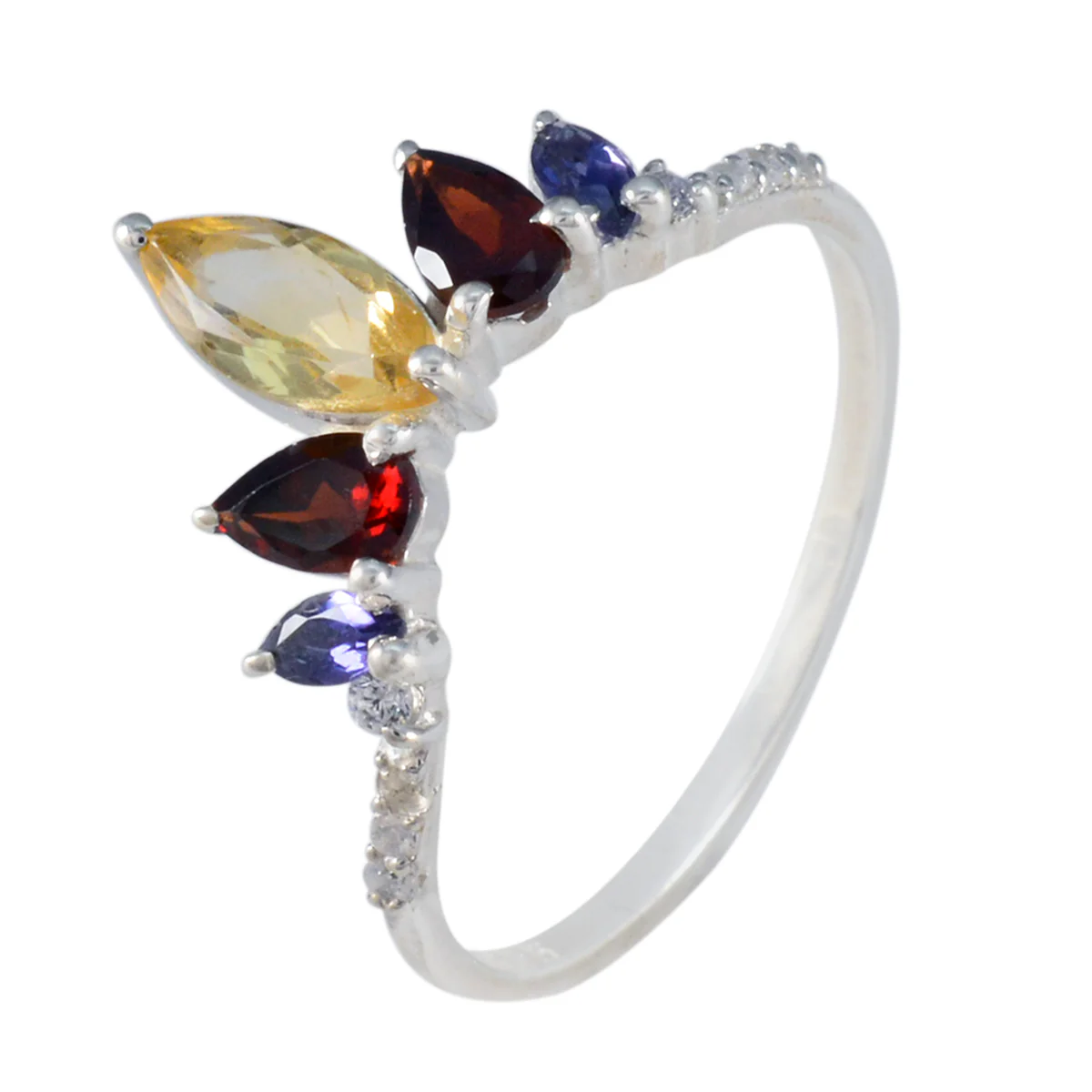 Multi Stone Penta American 925 Silver multicolor Gemstone Elegant crown Ring Jewellery - Image 2
