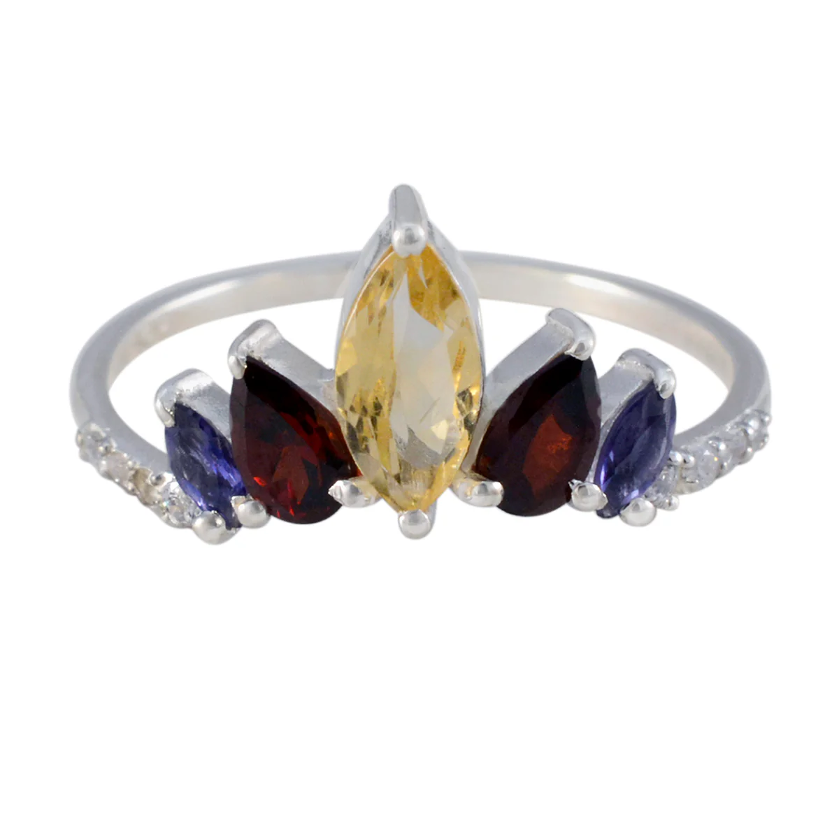 Multi Stone Penta American 925 Silver multicolor Gemstone Elegant crown Ring Jewellery - Image 3