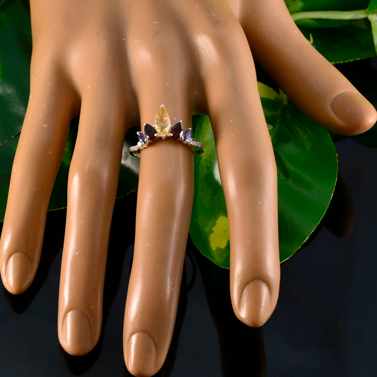Multi Stone Penta American 925 Silver multicolor Gemstone Elegant crown Ring Jewellery - Image 6