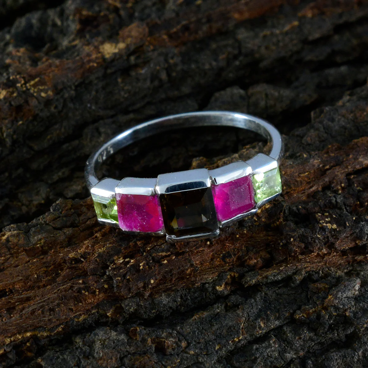 Multi Stone Penta American Sterling Silver multicolor Gemstone Delicate Abstract Ring Jewelry - Image 3