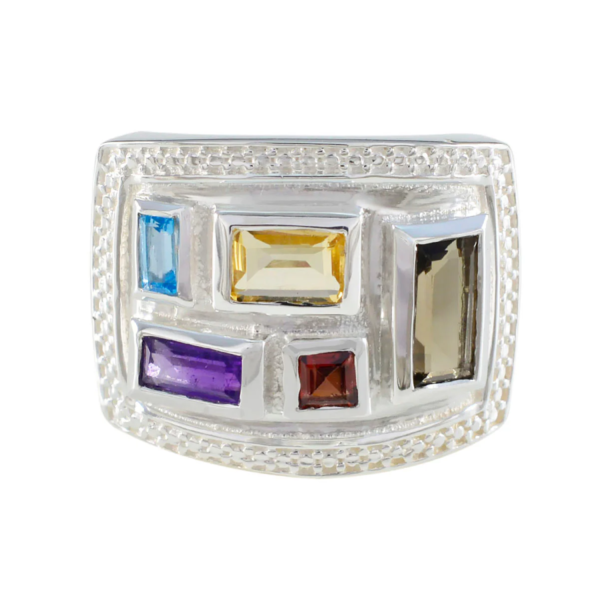 Multi Stone penta Egyptian 925 Sterling Silver multicolor Gemstone Versatile Cocktail Ring Jewellery