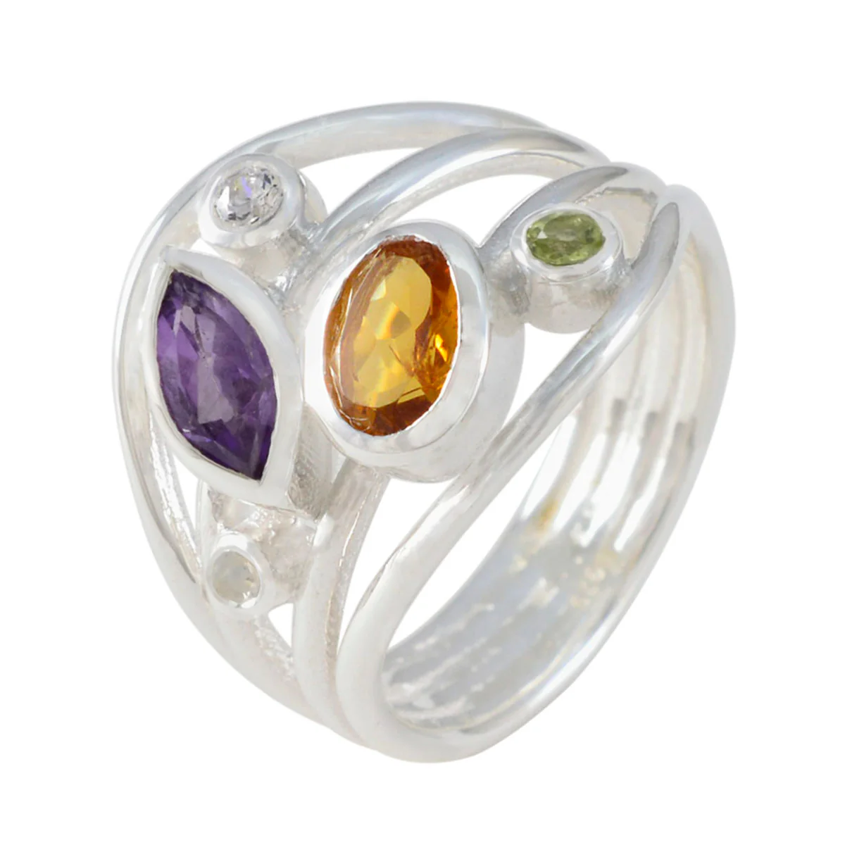 Multi Stone Penta French 925 Silver multicolor Gemstones Eye-catching Modern Ring Jewellery - Image 2