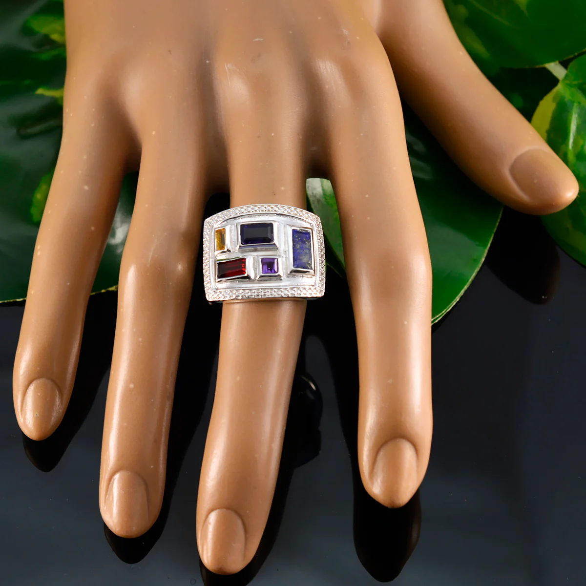Multi Stone penta German Sterling Silver multicolor Gems Versatile Cocktail Ring Jewellery - Image 5