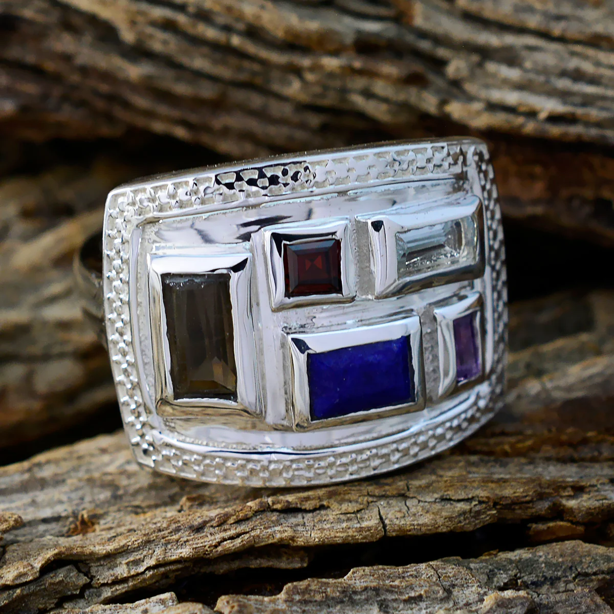 Multi Stone penta Indian Silver multicolor Gems Versatile Cocktail Ring Jewellery - Image 3