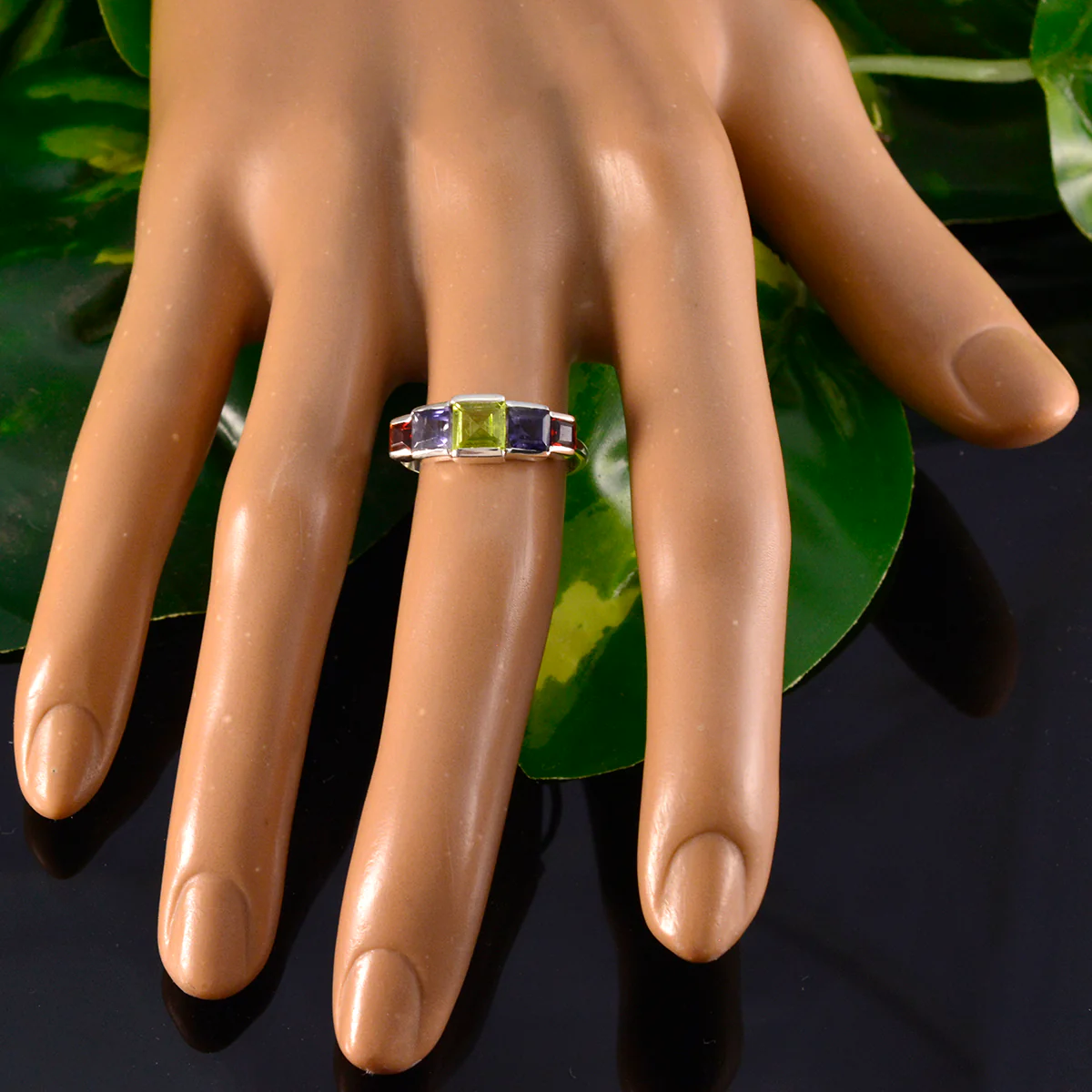 Multi Stone Penta Japanese 92.5 Silver multicolor Gems Delicate Romantic Ring Jewelry - Image 5
