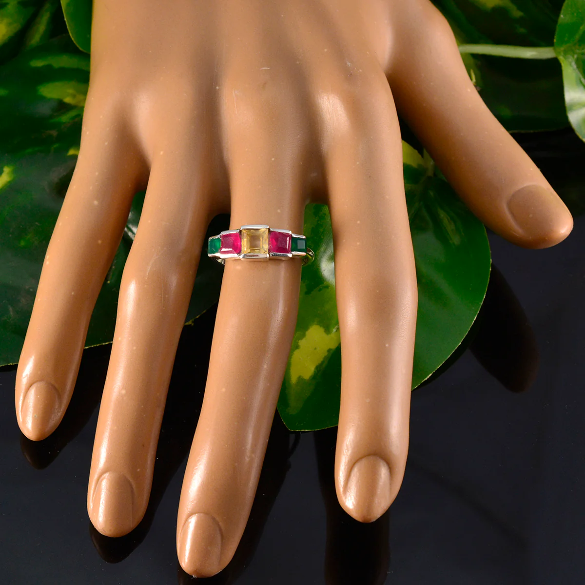 Multi Stone Penta Japanese 925 Sterling Silver multicolor Gemstones Delicate Modern Ring Jewelry - Image 5