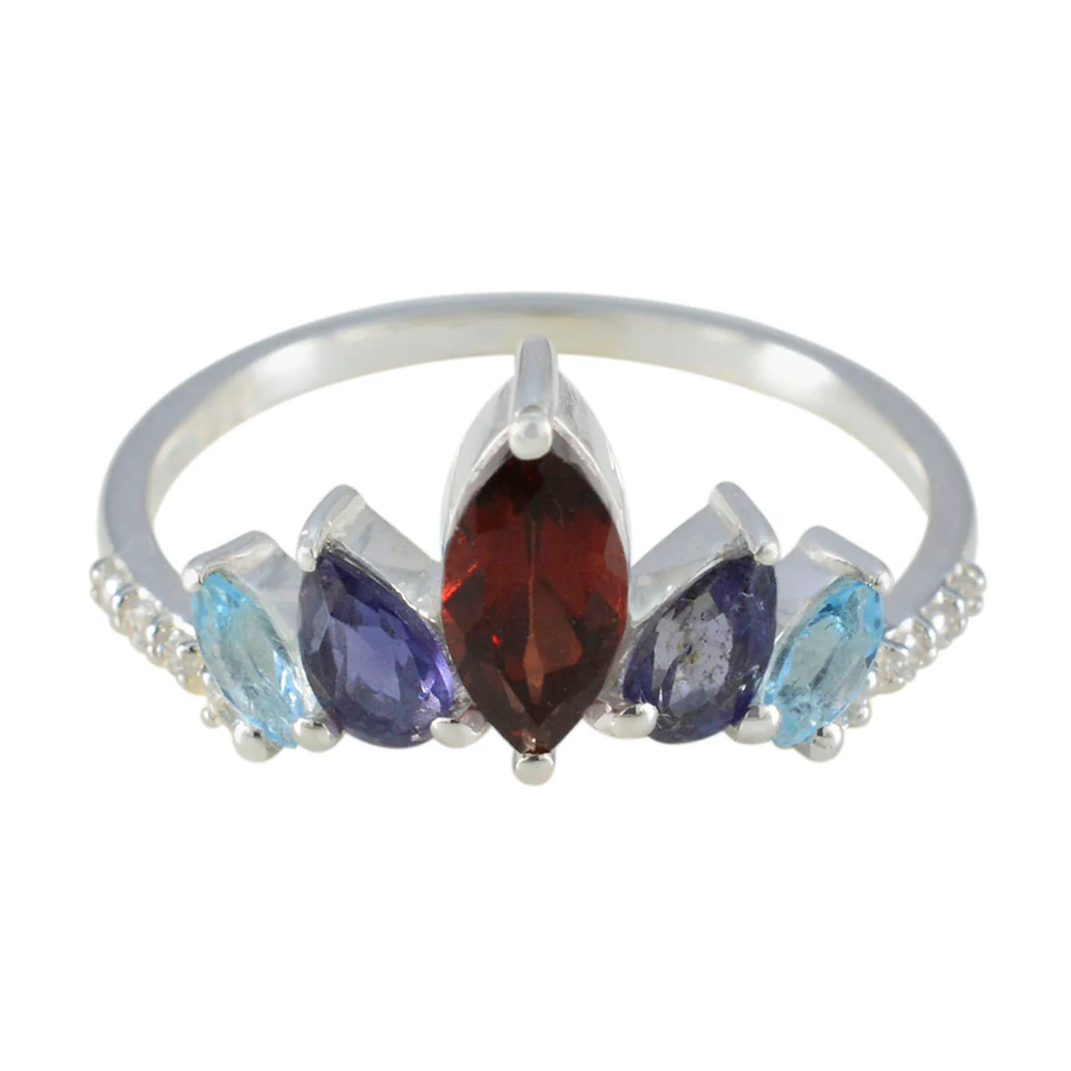 Multi Stone Penta Korean 925 Sterling Silver multicolor Gemstone Elegant crown Ring Jewelry - Image 3