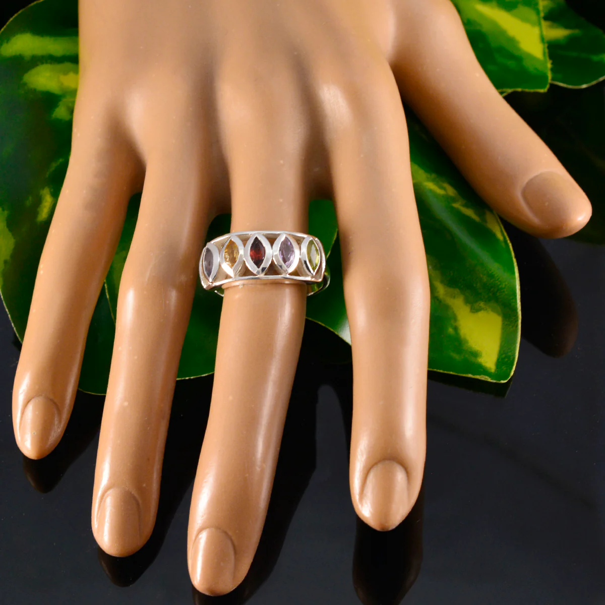 Multi Stone Penta Russian 92.5 Silver multicolor Gemstone Tiny Modern Ring Jewelry - Image 5