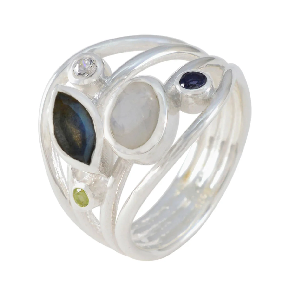 Multi Stone Penta Russian Sterling Silver multicolor Gems Eye-catching Modern Ring Jewellery - Image 2