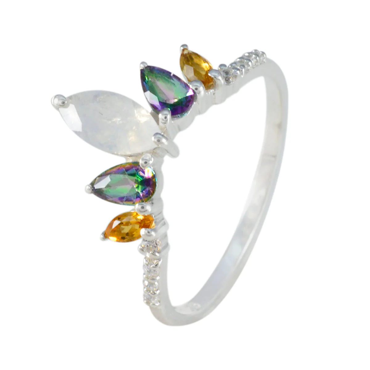 Multi Stone Penta Turkish 925 Silver multicolor Gemstones Elegant crown Ring Jewelry - Image 2