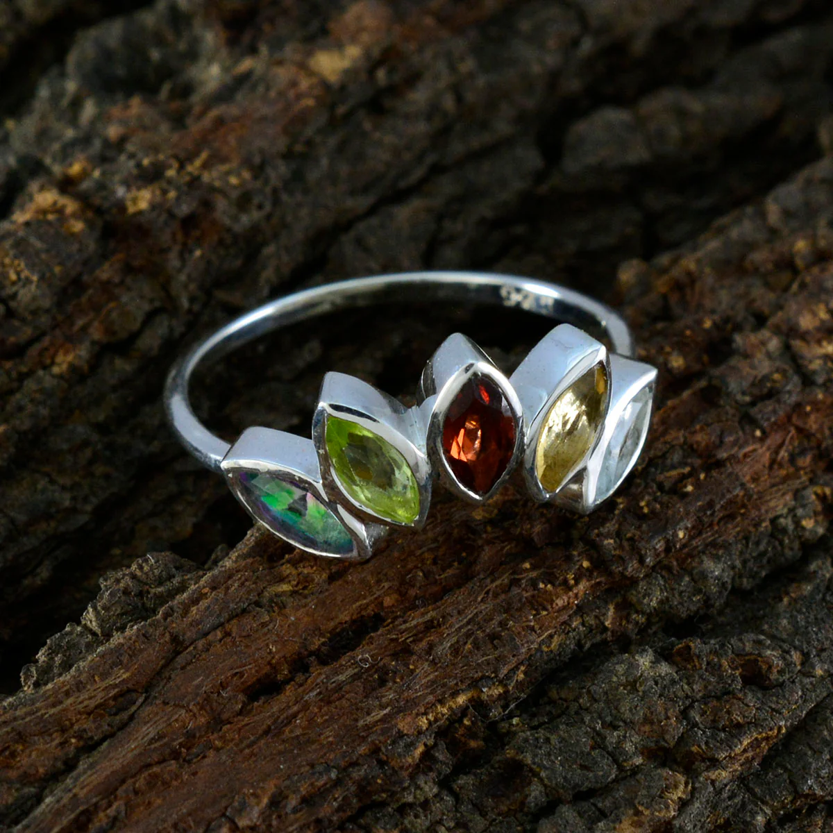 Multi Stone Penta Turkish Sterling Silver multicolor Gemstones Delicate crown Ring Jewellery - Image 4