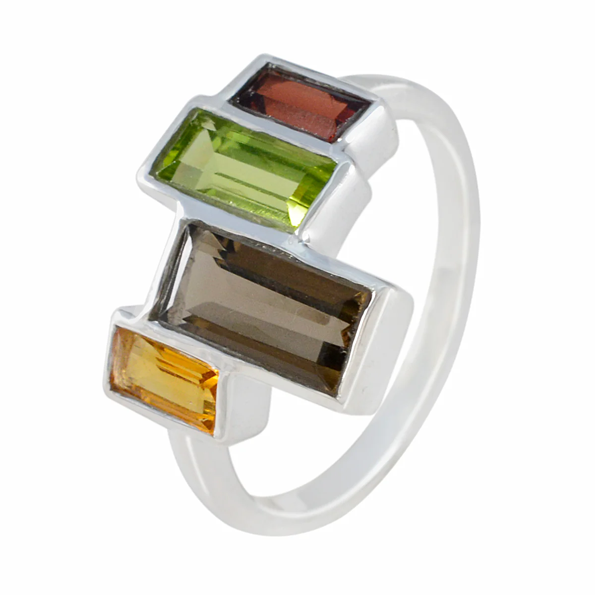 Multi Stone quarter African 925 Silver multicolor Gems Featherlight Cocktail Ring Jewelry - Image 2