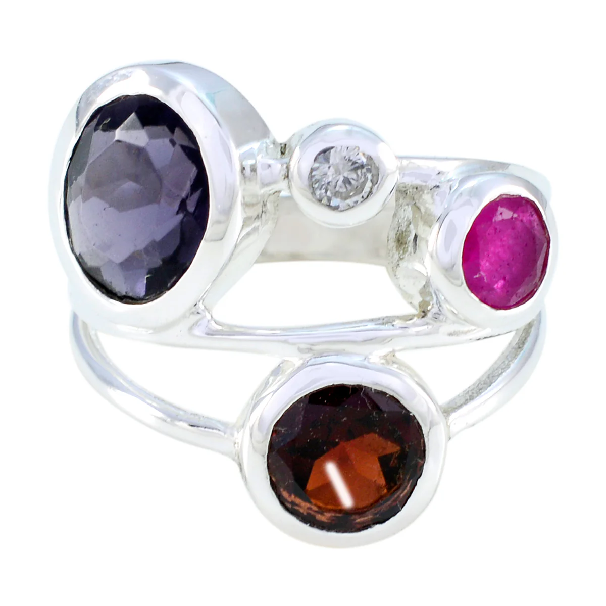 Multi Stone quarter African Silver multicolor Gemstone Minimal Contemporary Ring Jewelry