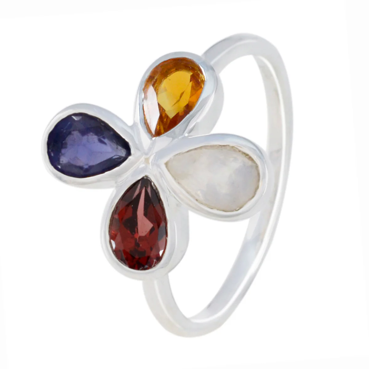 Multi Stone quarter American Silver multicolor Gemstone Dainty Floral Ring Jewelry - Image 2