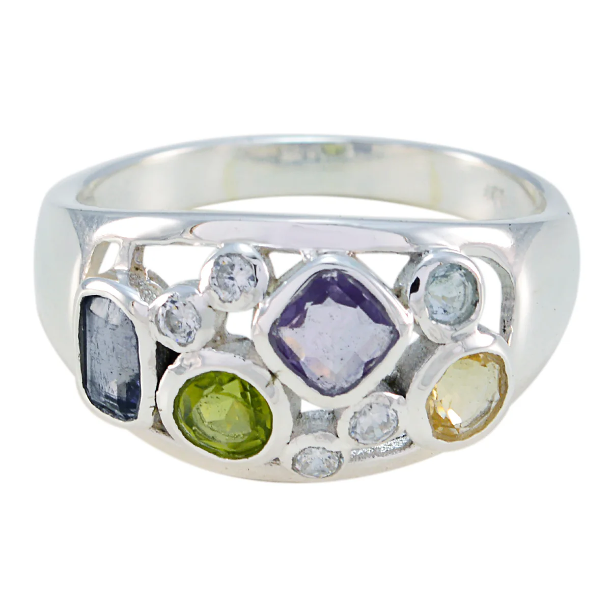 Multi Stone quarter Egyptian 925 Silver multicolor Gemstone Eye-catching Modern Ring Jewelry