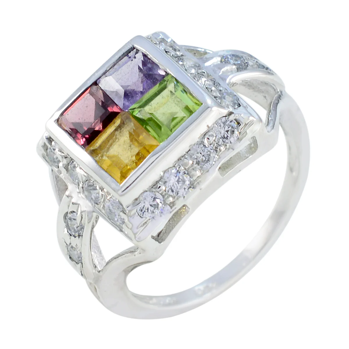 Multi Stone quarter German 925 Silver multicolor Gemstone Slim Contemporary Ring Jewelry - Image 2