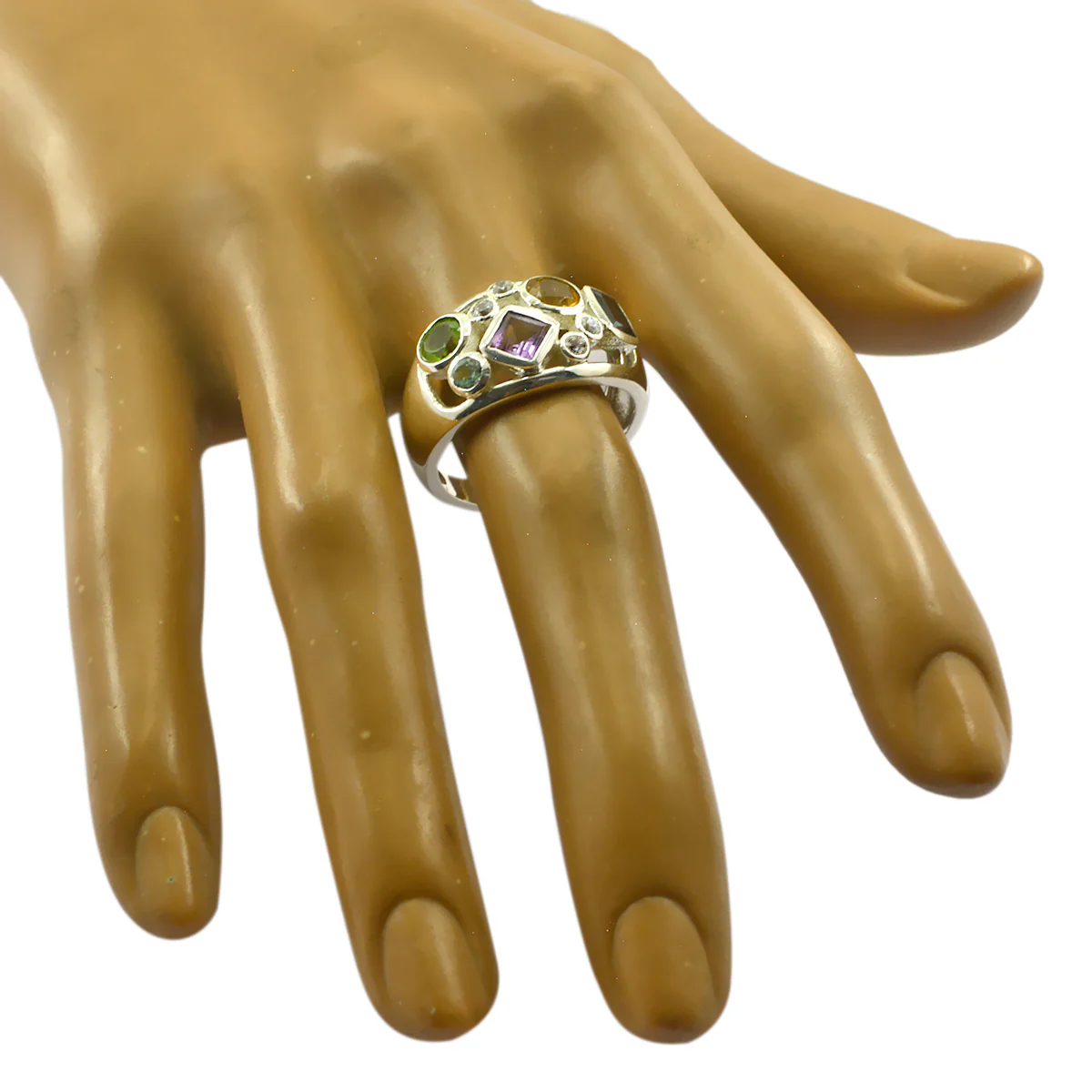 Multi Stone quarter Indian 92.5 Silver multicolor Gems Eye-catching Modern Ring Jewelry - Image 2