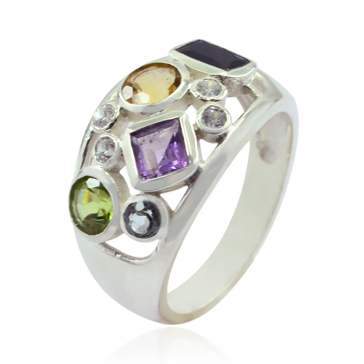 Multi Stone quarter Indian 92.5 Silver multicolor Gems Eye-catching Modern Ring Jewelry - Image 3