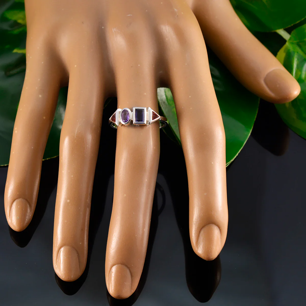 Multi Stone quarter Japanese 92.5 Silver multicolor Gemstone Delicate Trendy Ring Jewelry - Image 5