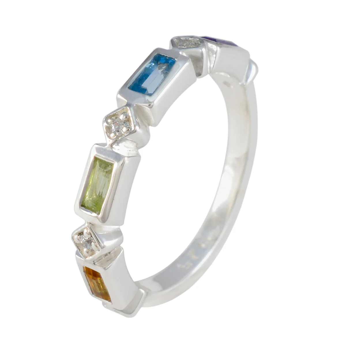 Multi Stone quarter Japanese 925 Sterling Silver multicolor Gemstones Dainty Trendy Band Jewellery - Image 2