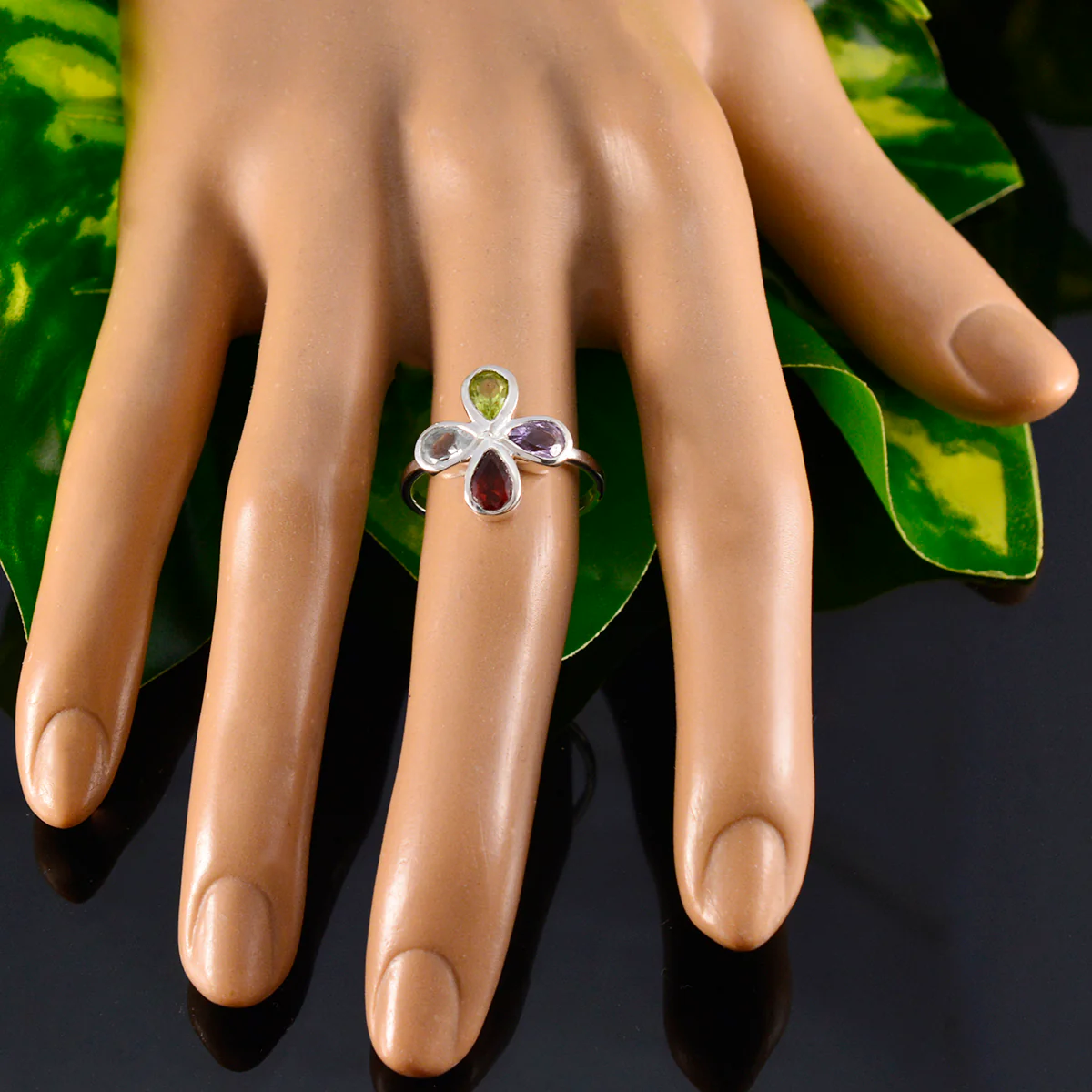 Multi Stone quarter Korean 925 Silver multicolor Gemstone Dainty Floral Ring Jewellery - Image 5