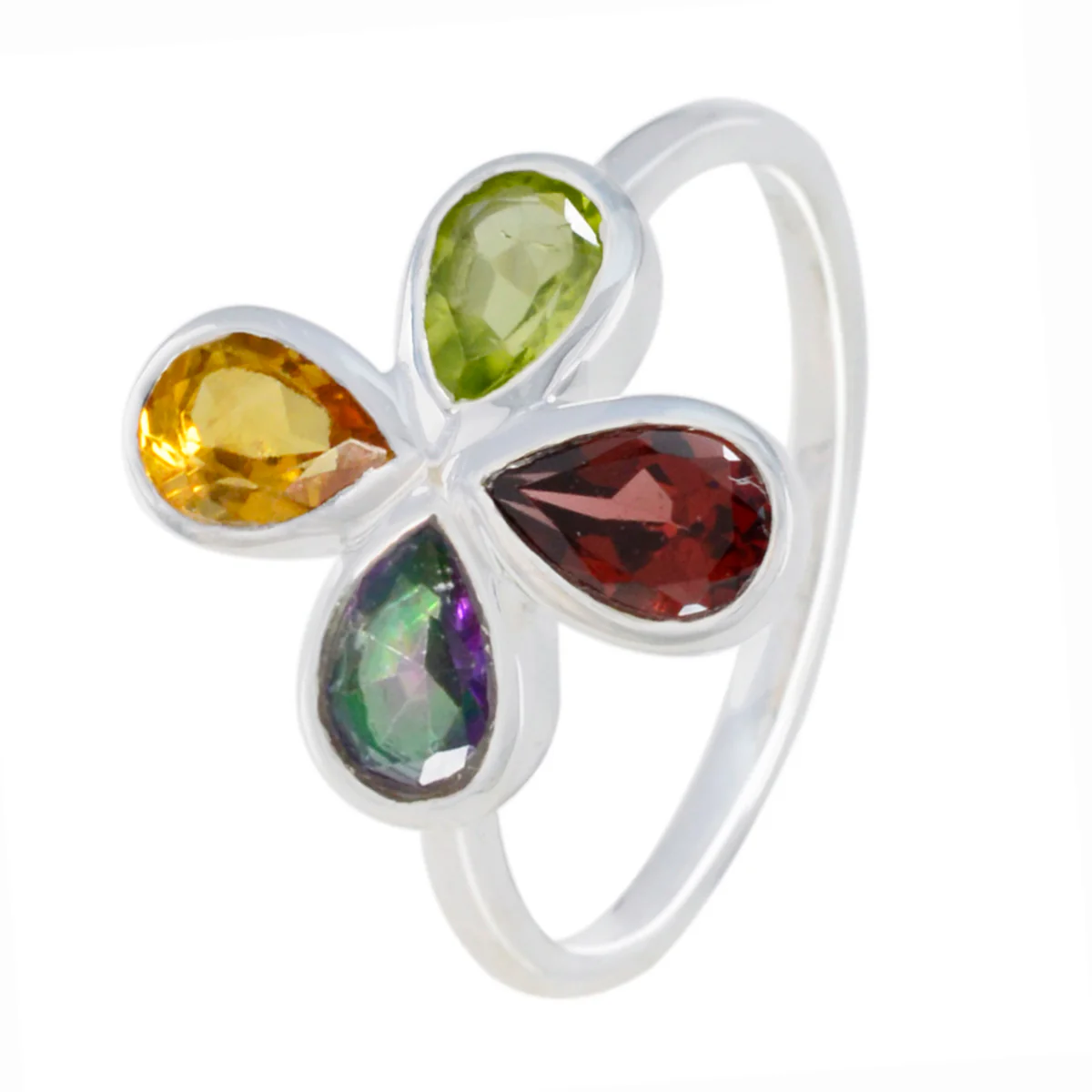 Multi Stone quarter Korean Sterling Silver multicolor Gemstones Dainty Floral Ring Jewellery - Image 2