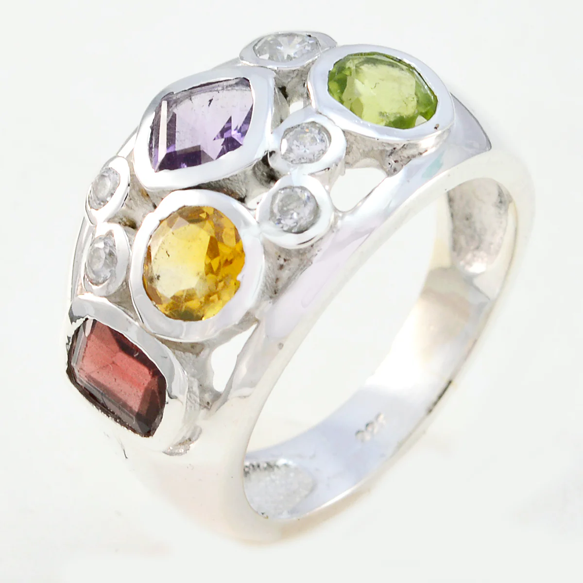 Multi Stone quarter Russian Silver multicolor Gemstones Eye-catching Abstract Ring Jewelry - Image 2