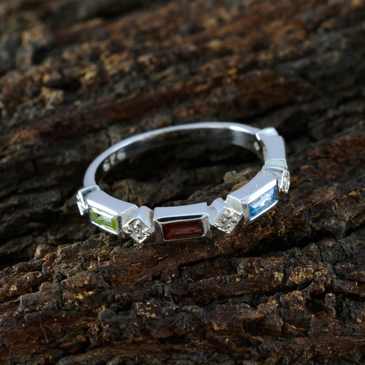 Multi Stone quarter Turkish 925 Sterling Silver multicolor Gems Dainty Trendy Band Jewellery - Image 3