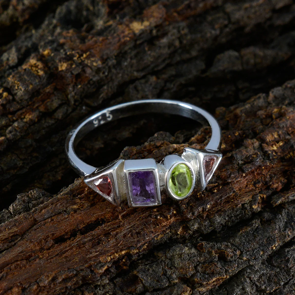 Multi Stone quarter Turkish 925 Sterling Silver multicolor Gemstones Delicate Romantic Ring Jewellery - Image 3