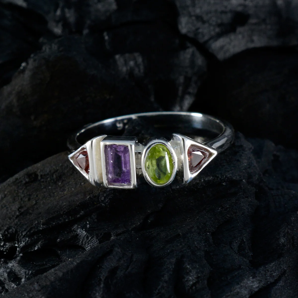 Multi Stone quarter Turkish 925 Sterling Silver multicolor Gemstones Delicate Romantic Ring Jewellery - Image 4
