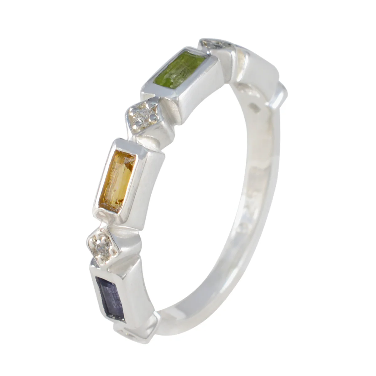 Multi Stone quarter Turkish Silver multicolor Gems Dainty Trendy Band Jewelry - Image 2