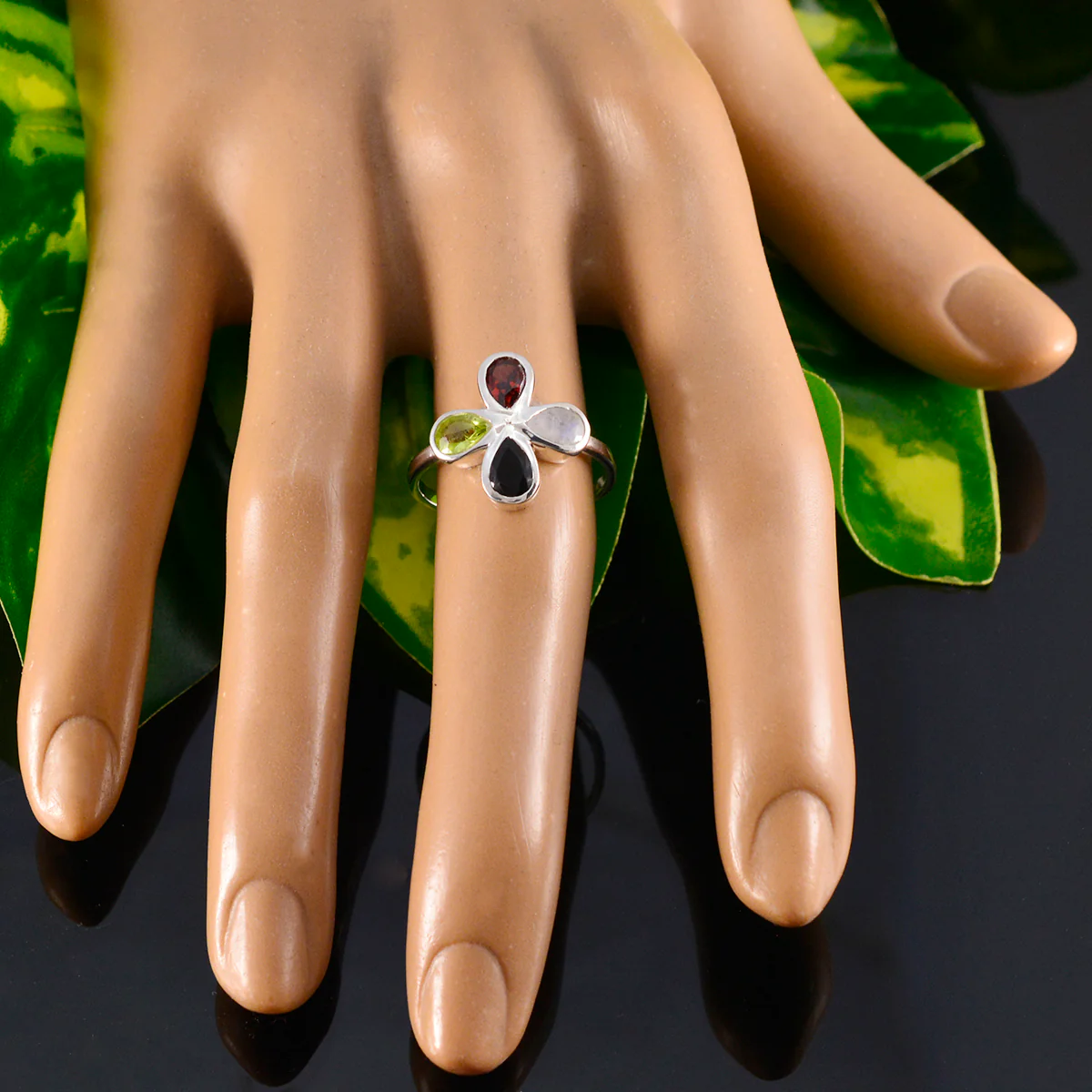 Multi Stone quarter Turkish Sterling Silver multicolor Gemstone Dainty Floral Ring Jewellery - Image 5